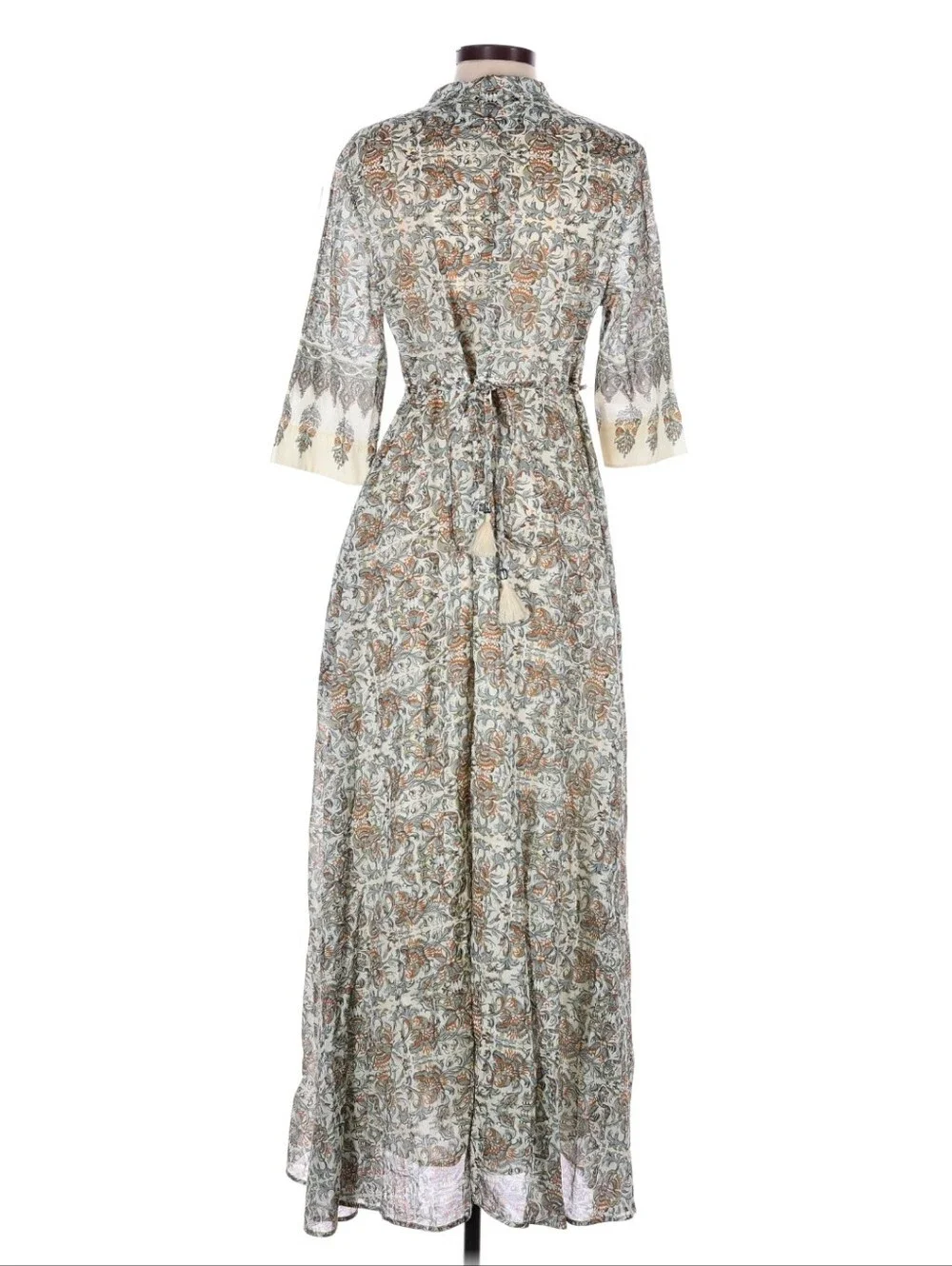 Boho Floral Maxi Dress in Cream and Brown